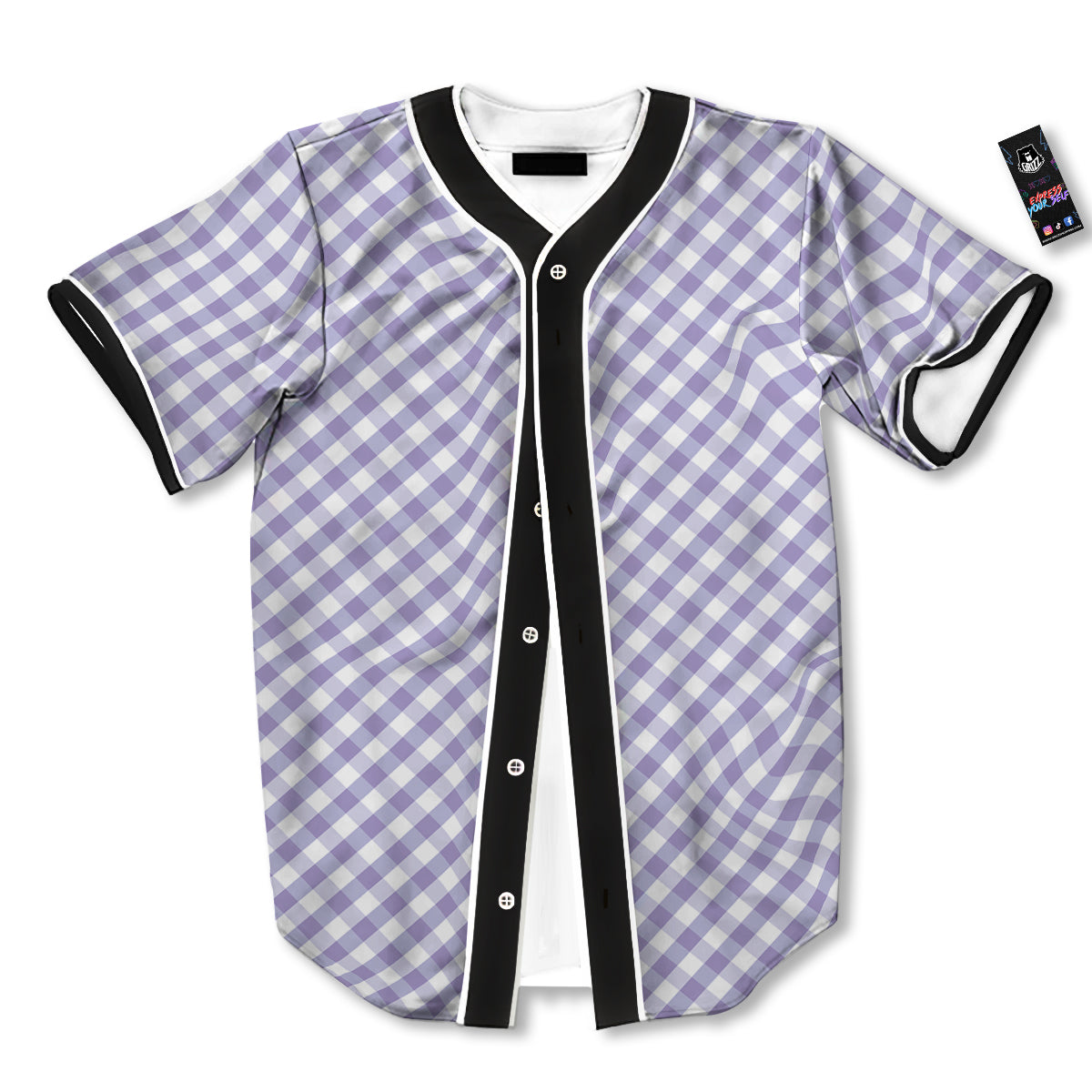 Gingham White And Violet Print Pattern Baseball Jersey-grizzshop