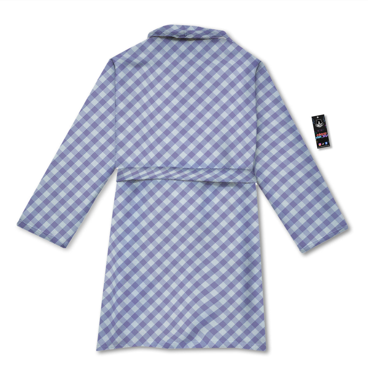 Gingham White And Violet Print Pattern Bathrobe-grizzshop