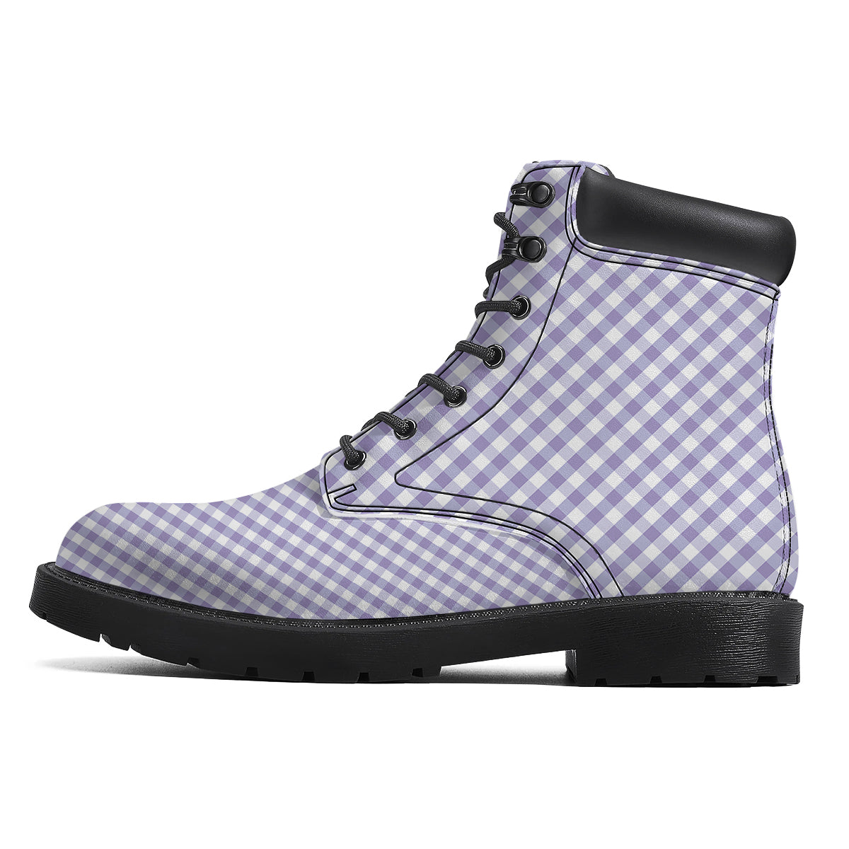 Gingham White And Violet Print Pattern Boots-grizzshop