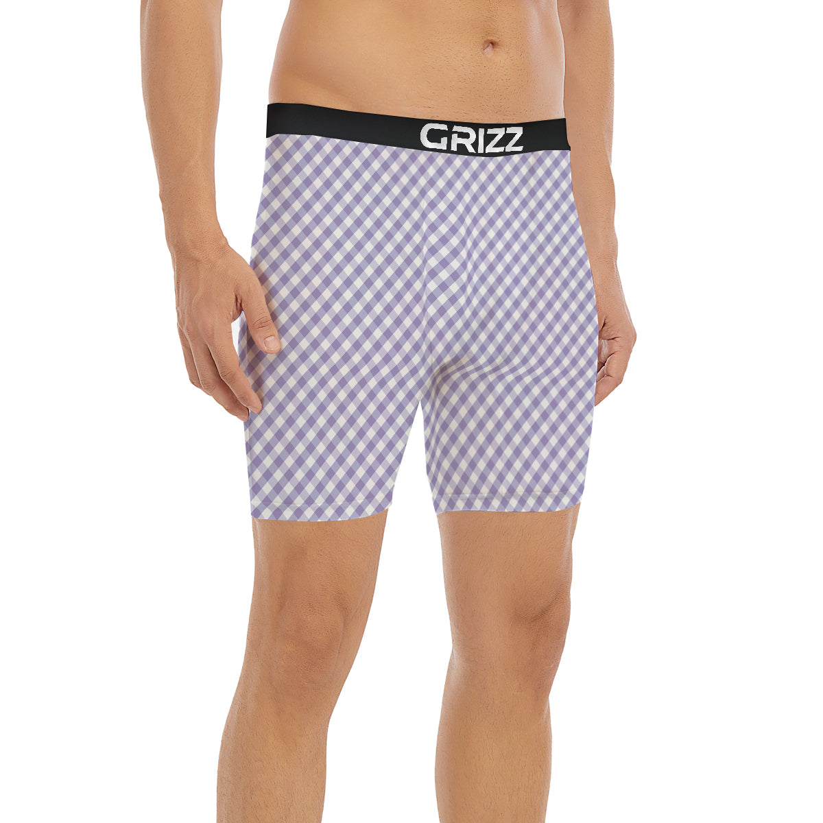 Gingham White And Violet Print Pattern Boxer Briefs-grizzshop