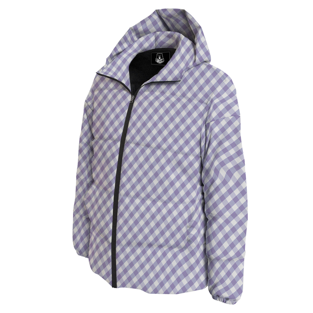 Gingham White And Violet Print Pattern Down Jacket-grizzshop