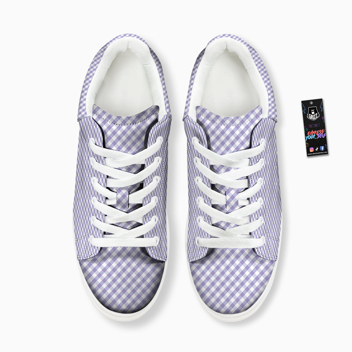 Gingham White And Violet Print Pattern Platform Shoes-grizzshop