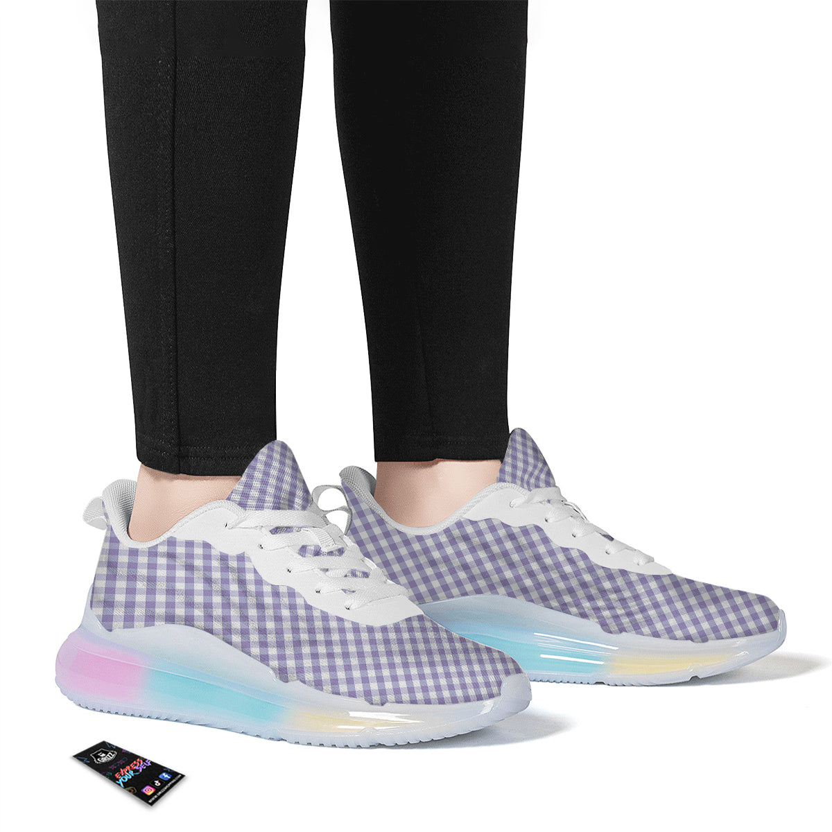 Gingham White And Violet Print Pattern Running Sneakers-grizzshop