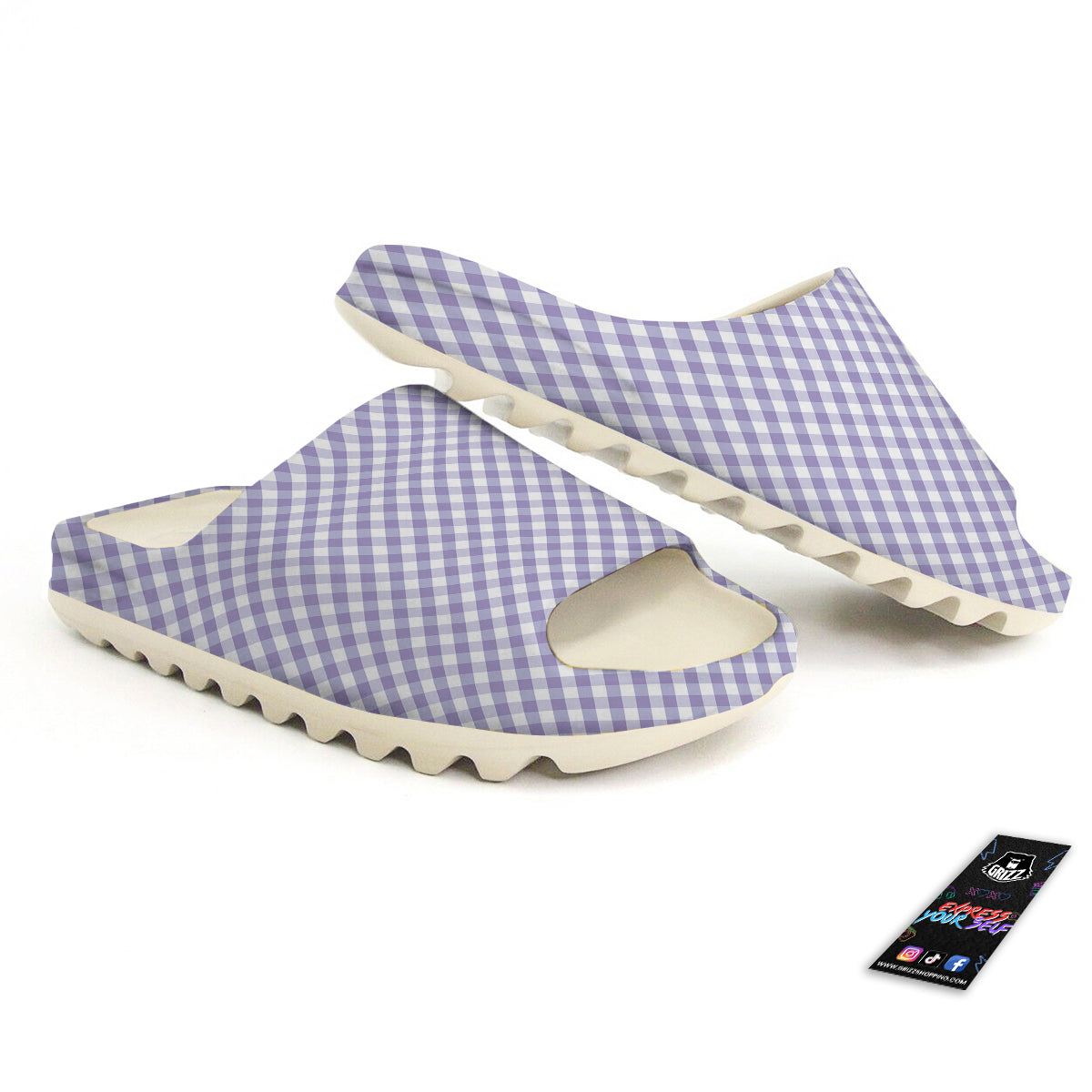 Gingham White And Violet Print Pattern Sandals-grizzshop