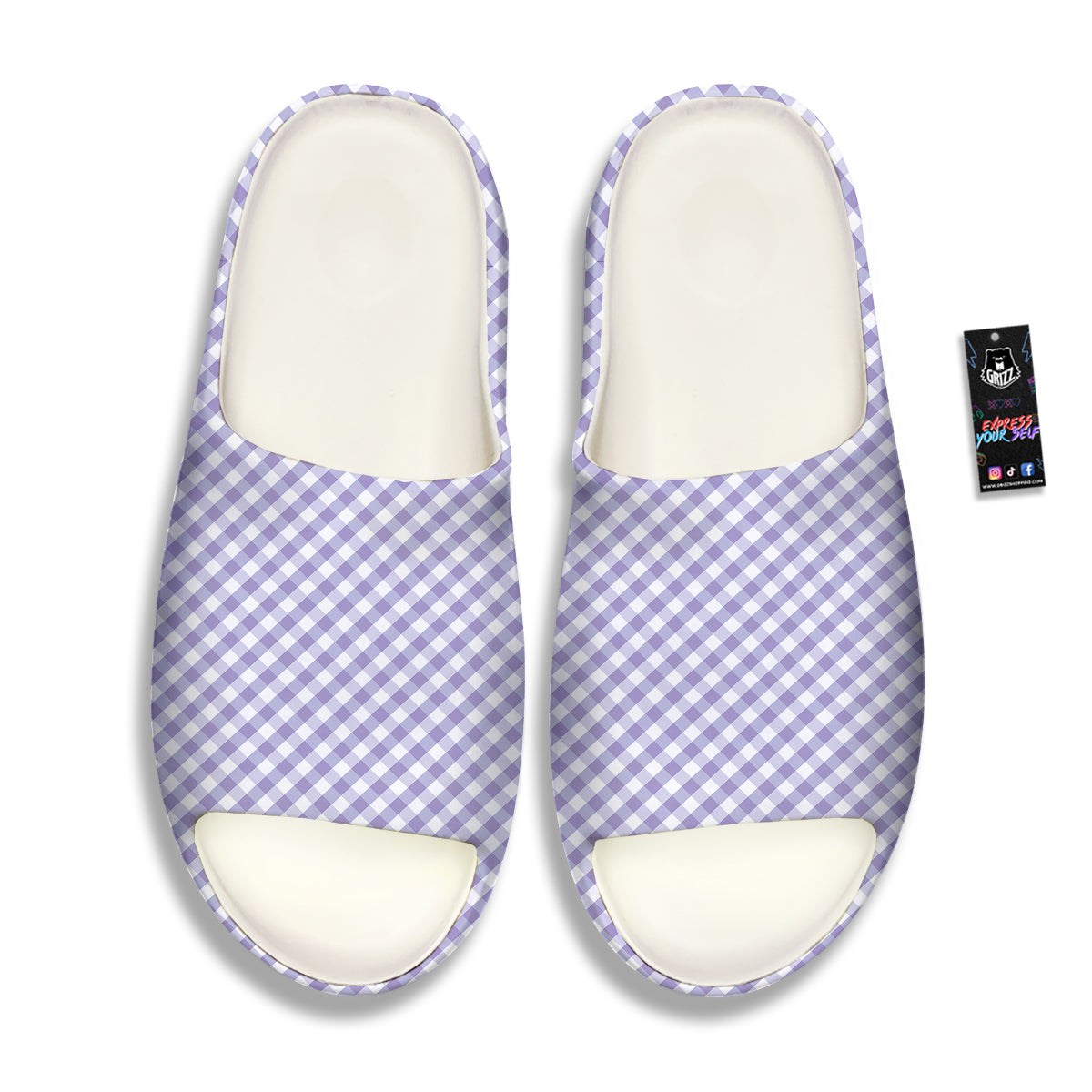 Gingham White And Violet Print Pattern Sandals-grizzshop