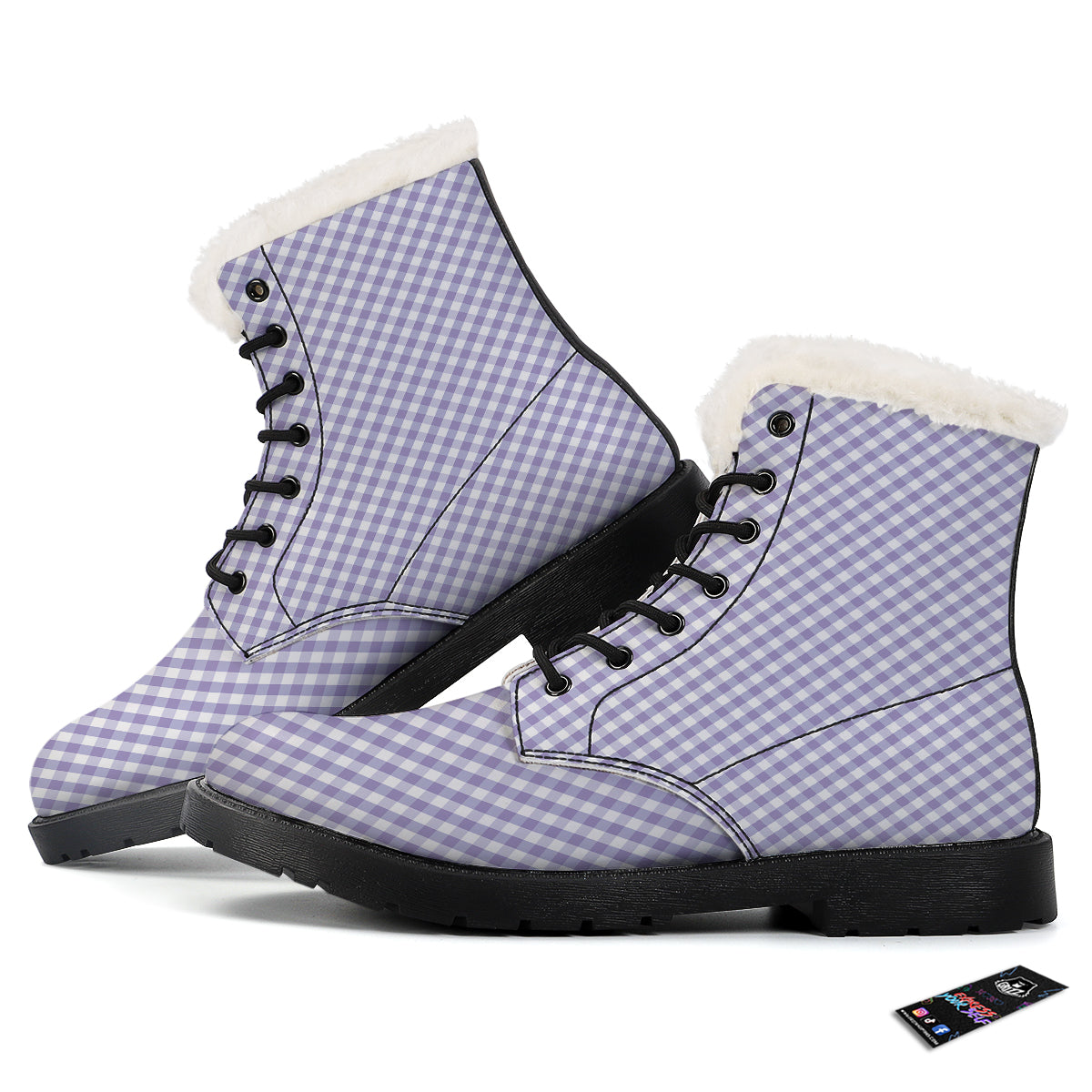 Gingham White And Violet Print Pattern Winter Boots-grizzshop