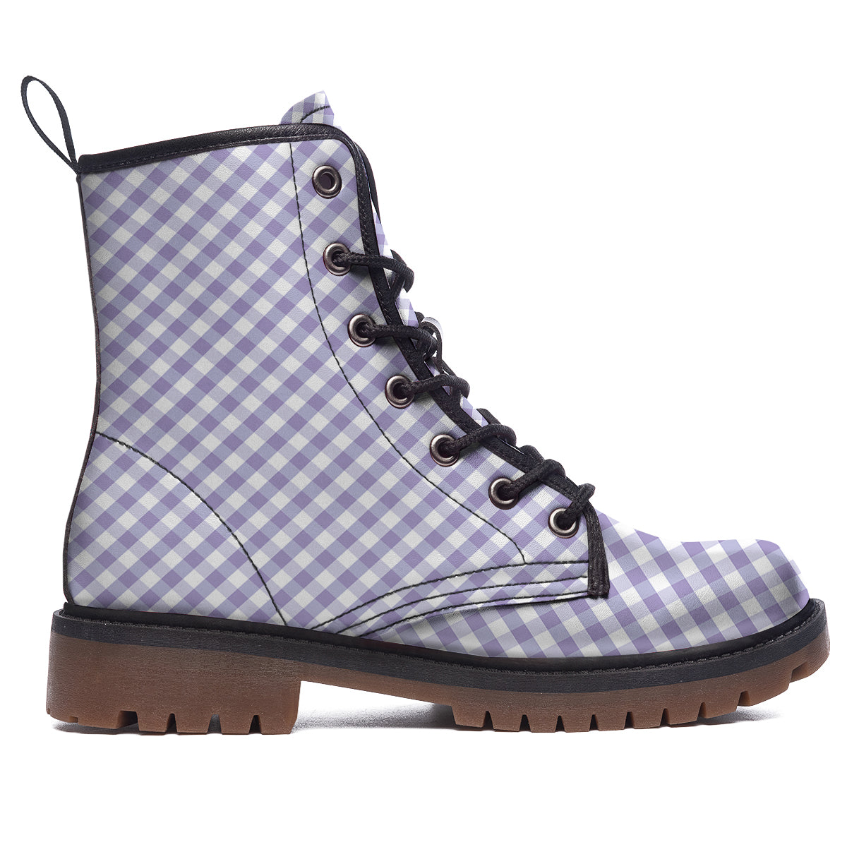 Gingham White And Violet Print Pattern Work Boots-grizzshop