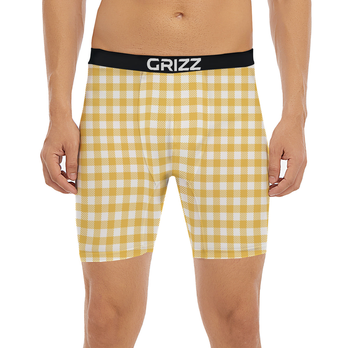 Gingham Yellow And White Print Pattern Boxer Briefs-grizzshop