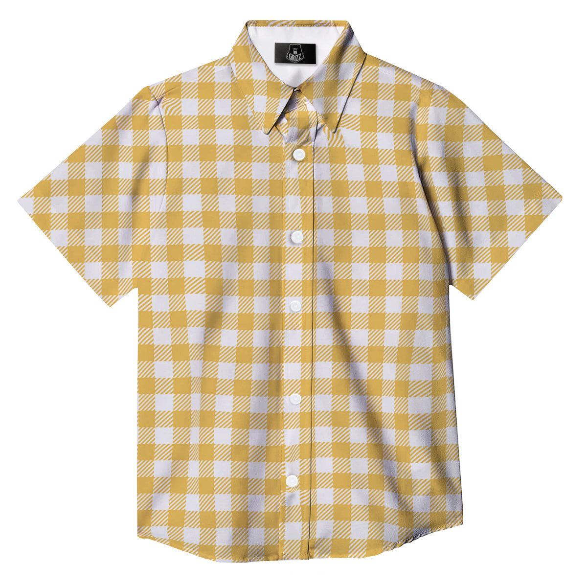Gingham Yellow And White Print Pattern Button Up Shirt-grizzshop