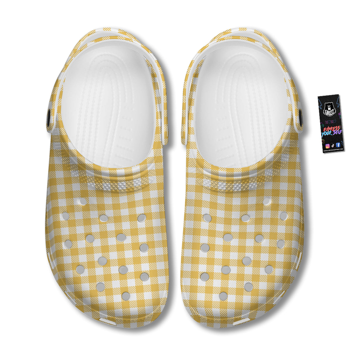Gingham Yellow And White Print Pattern Clog-grizzshop