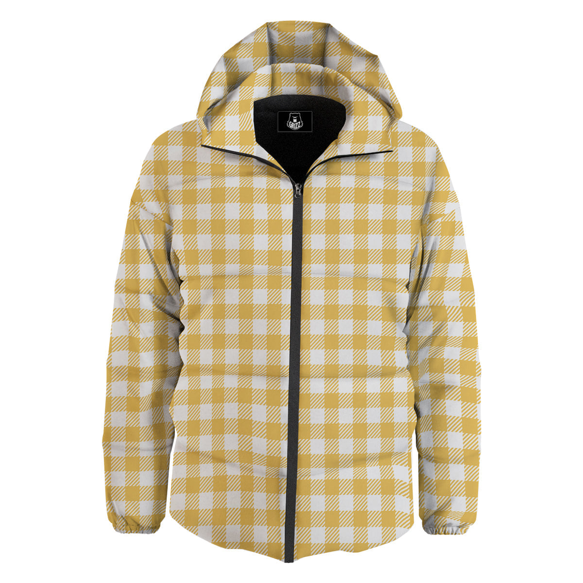 Gingham Yellow And White Print Pattern Down Jacket-grizzshop