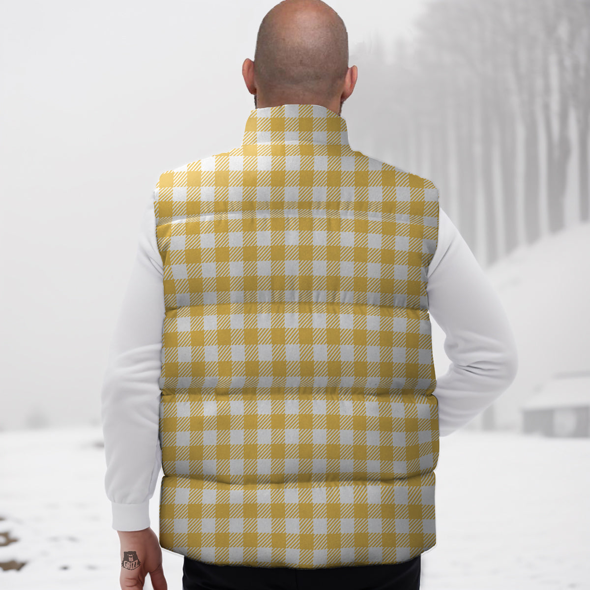 Gingham Yellow And White Print Pattern Down Vest-grizzshop