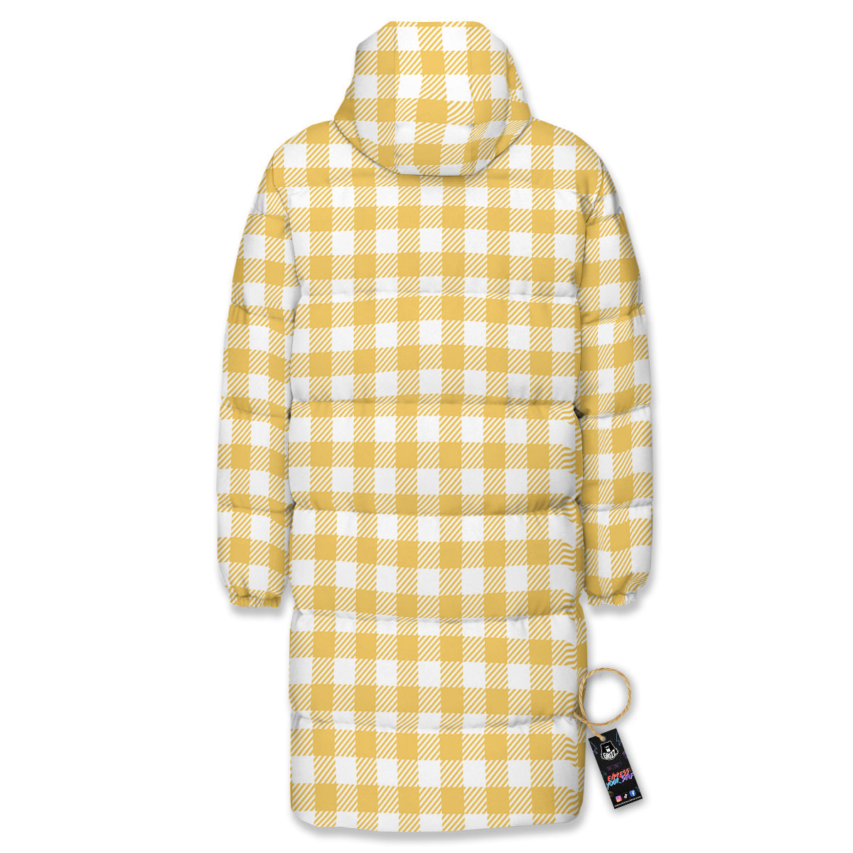 Gingham Yellow And White Print Pattern Long Down Jacket-grizzshop