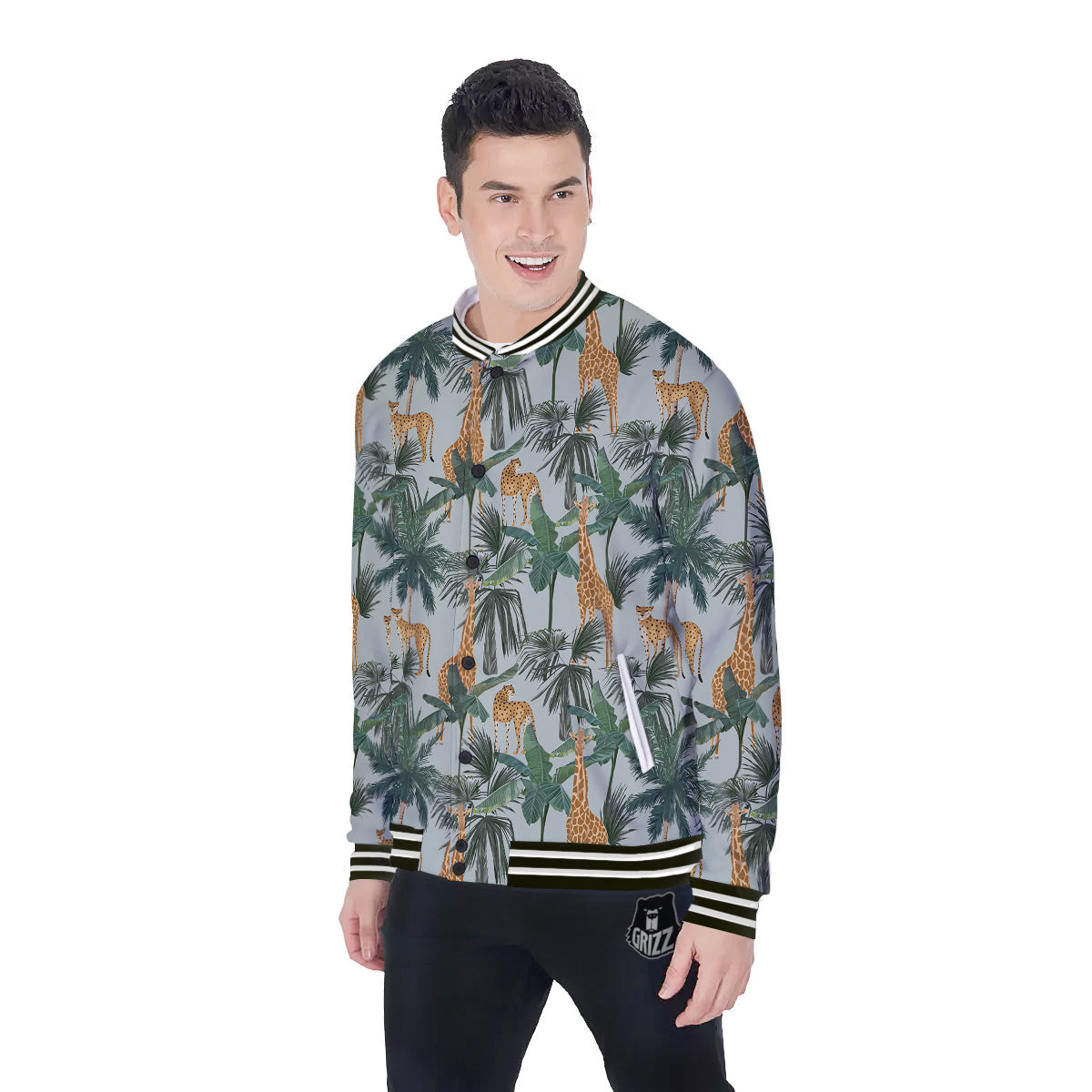 Giraffe And Leopard Vintage Print Pattern Baseball Jacket-grizzshop