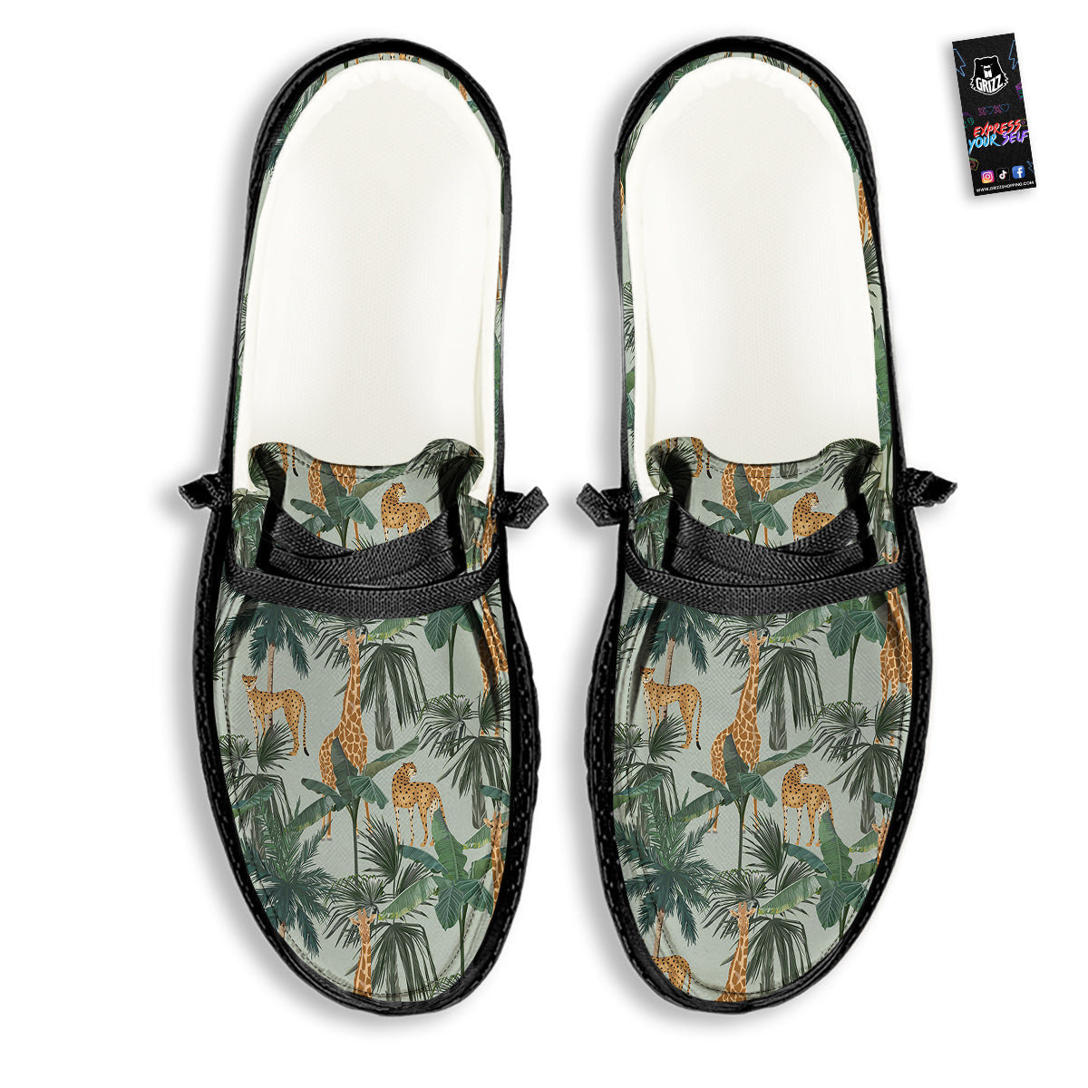 Giraffe And Leopard Vintage Print Pattern Black Loafers-grizzshop