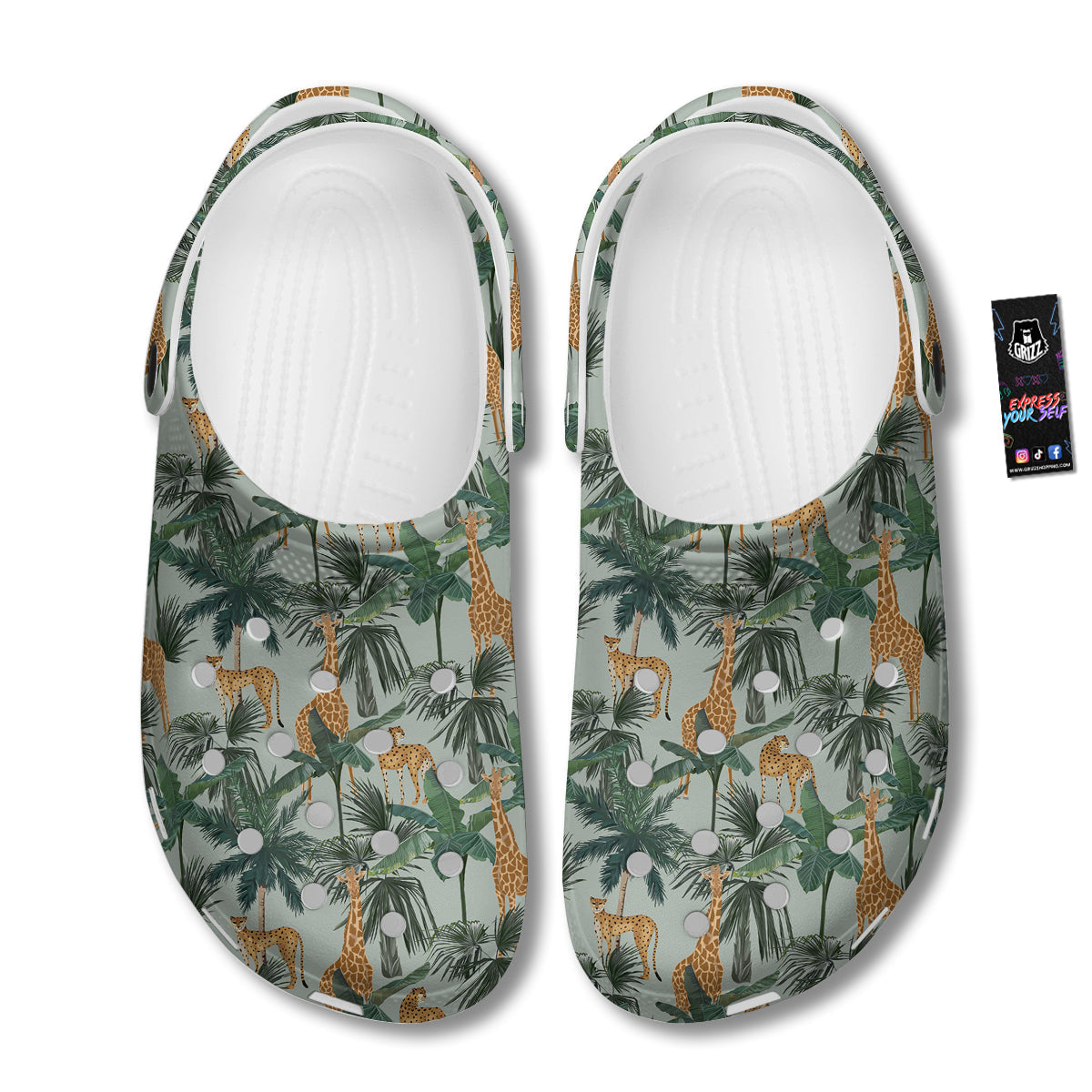 Giraffe And Leopard Vintage Print Pattern Clog-grizzshop