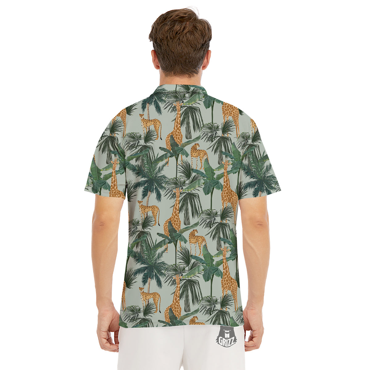 Giraffe And Leopard Vintage Print Pattern Men's Golf Shirts-grizzshop