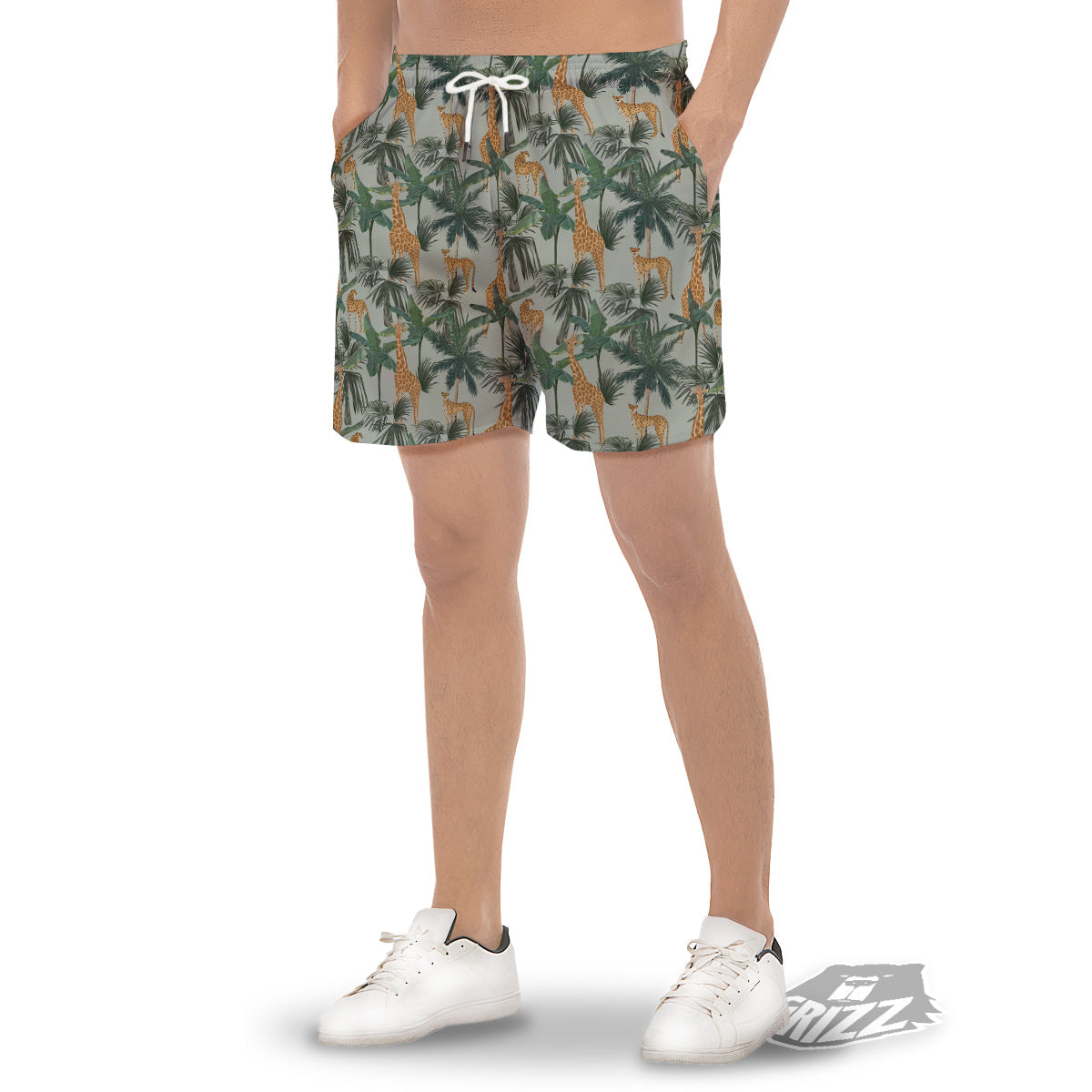 Giraffe And Leopard Vintage Print Pattern Men's Gym Shorts-grizzshop