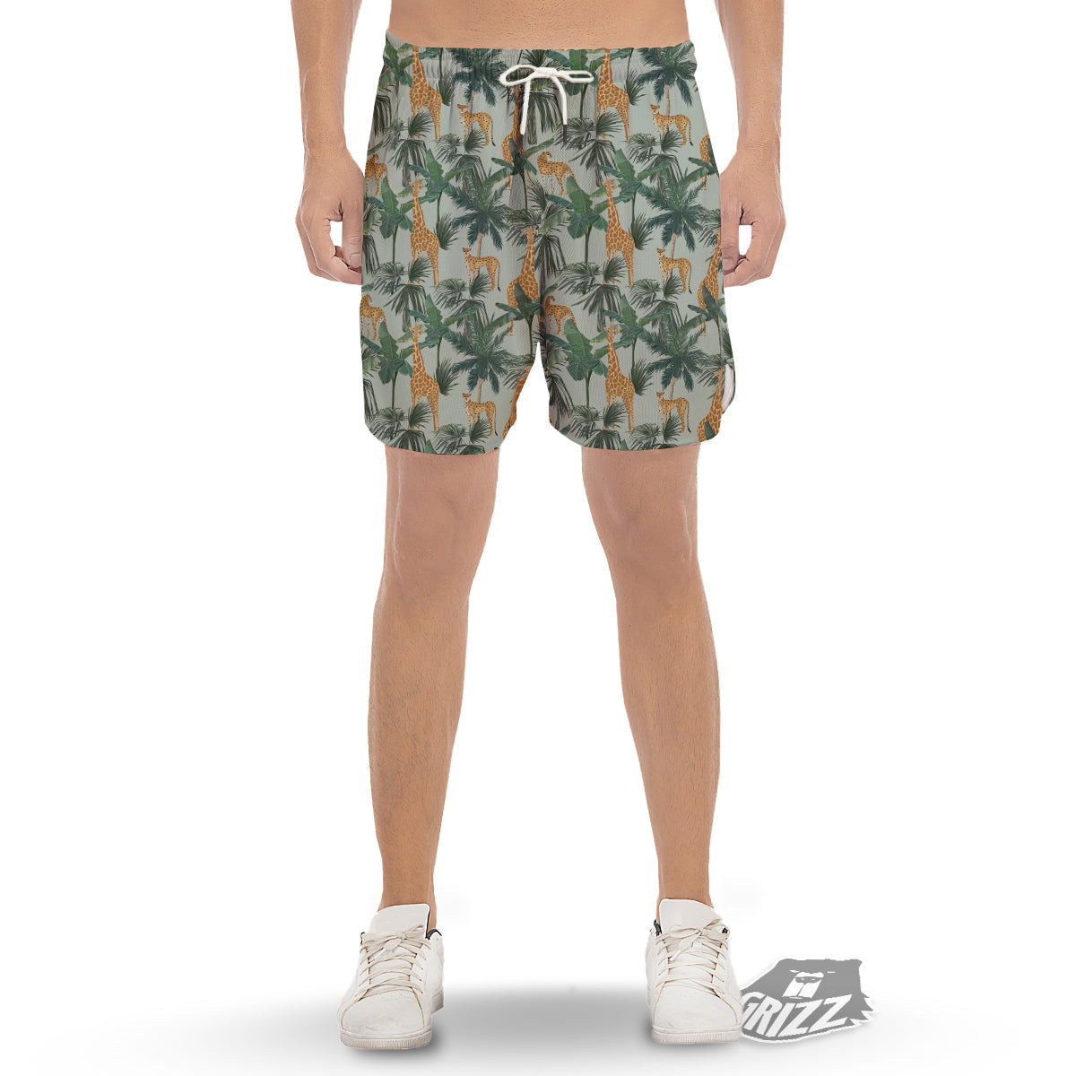 Giraffe And Leopard Vintage Print Pattern Men's Gym Shorts-grizzshop