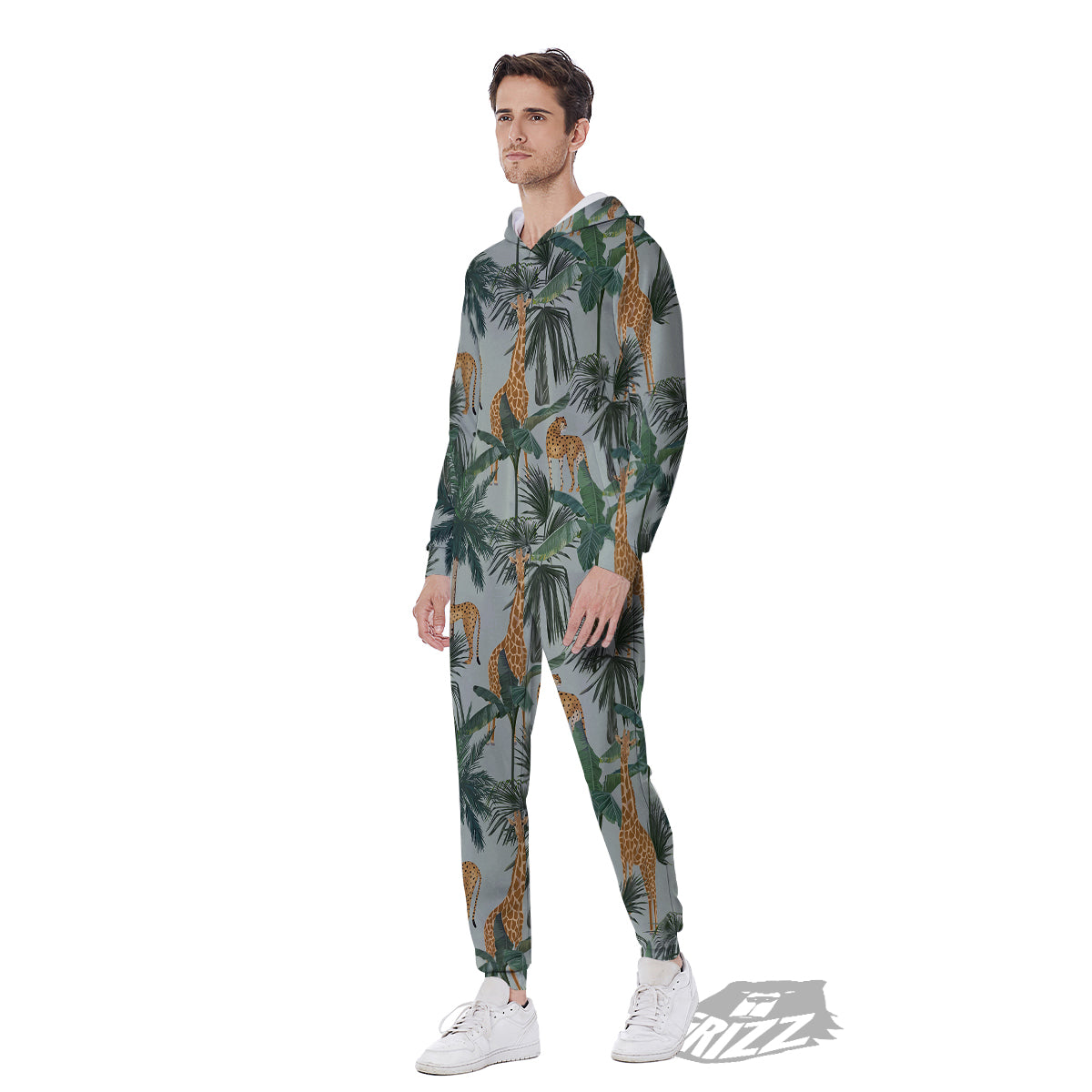 Giraffe And Leopard Vintage Print Pattern Men's Jumpsuit-grizzshop