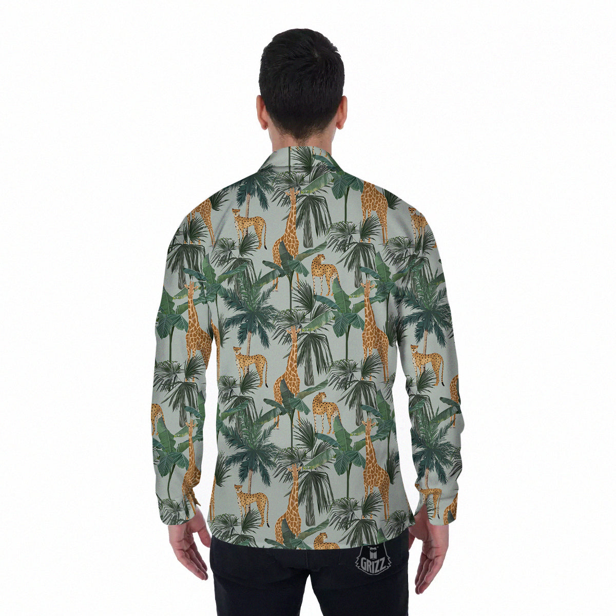 Giraffe And Leopard Vintage Print Pattern Men's Long Sleeve Shirts-grizzshop