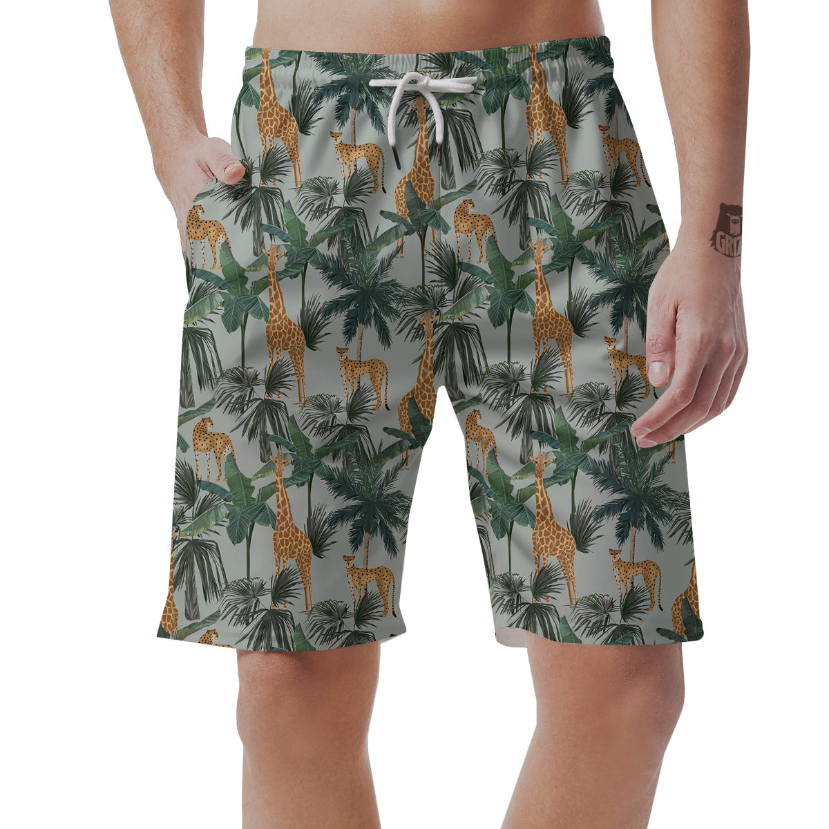 Giraffe And Leopard Vintage Print Pattern Men's Shorts-grizzshop