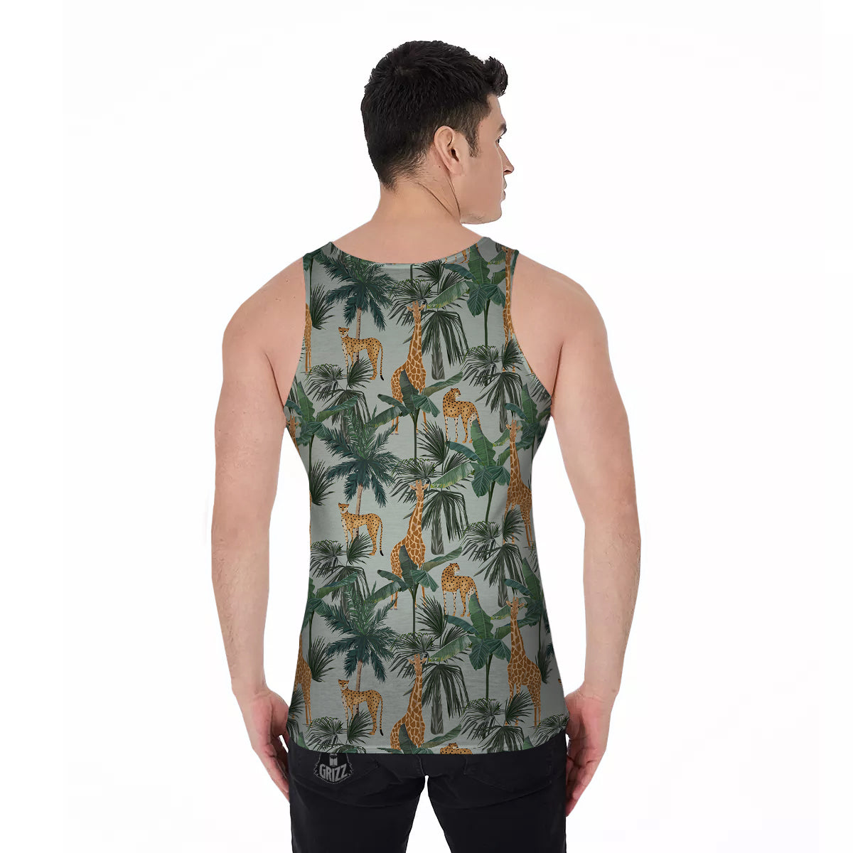 Giraffe And Leopard Vintage Print Pattern Men's Tank Top-grizzshop
