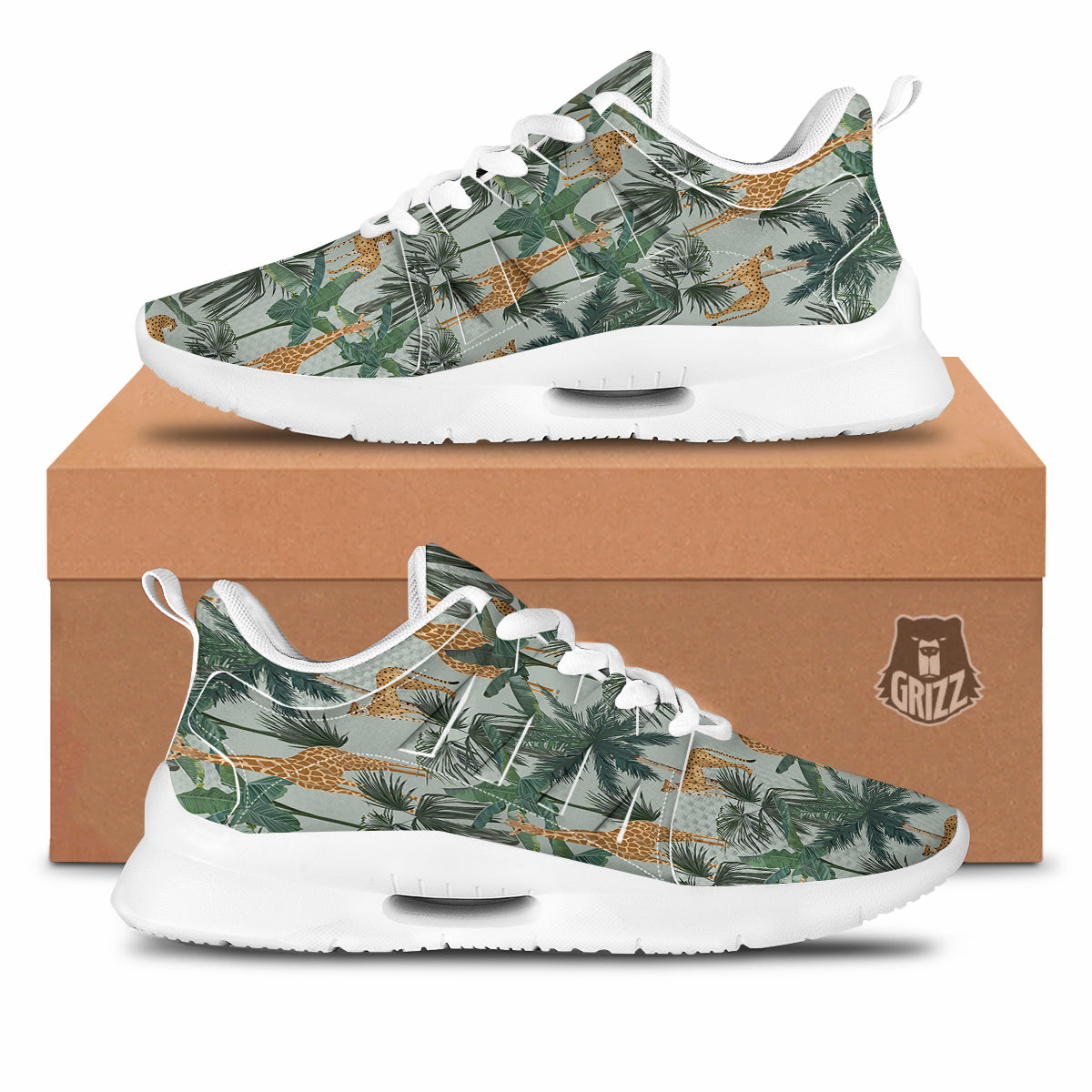 Giraffe And Leopard Vintage Print Pattern Tennis Shoes-grizzshop