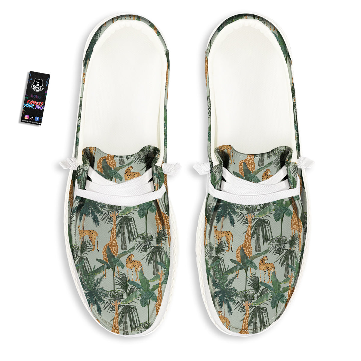 Giraffe And Leopard Vintage Print Pattern White Loafers-grizzshop
