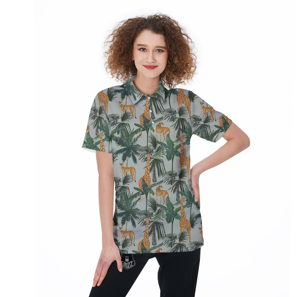 Giraffe And Leopard Vintage Print Pattern Women's Golf Shirts-grizzshop
