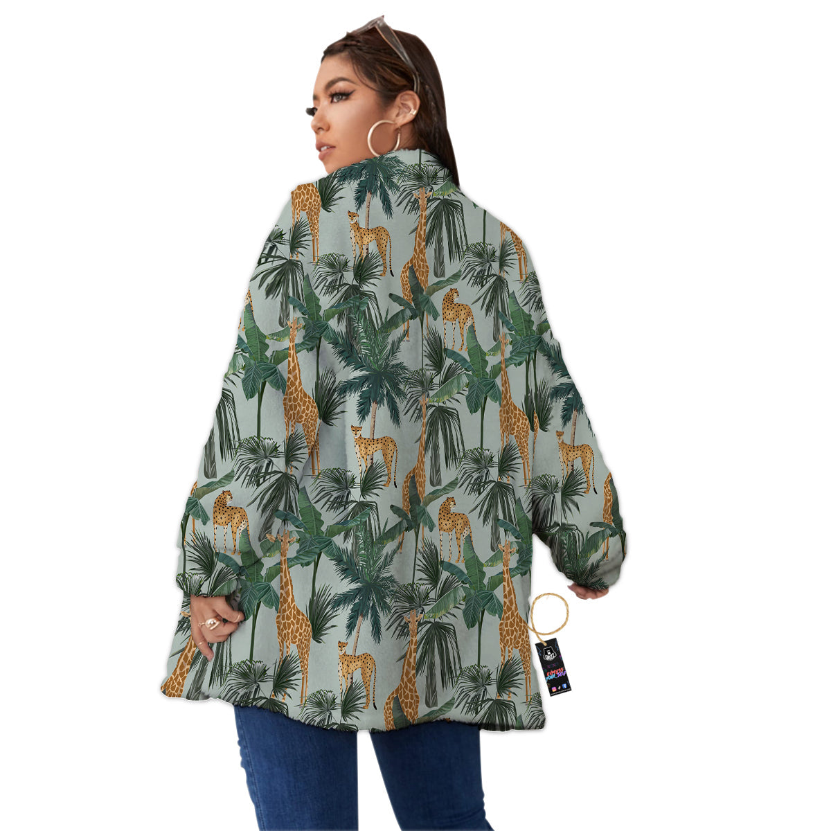 Giraffe And Leopard Vintage Print Pattern Women's Sherpa Jacket-grizzshop