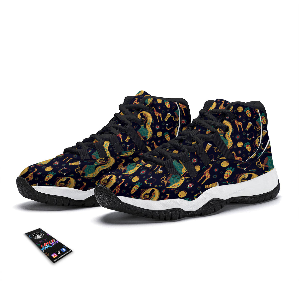 Giraffe Aztec Print Pattern Black Bball Shoes-grizzshop