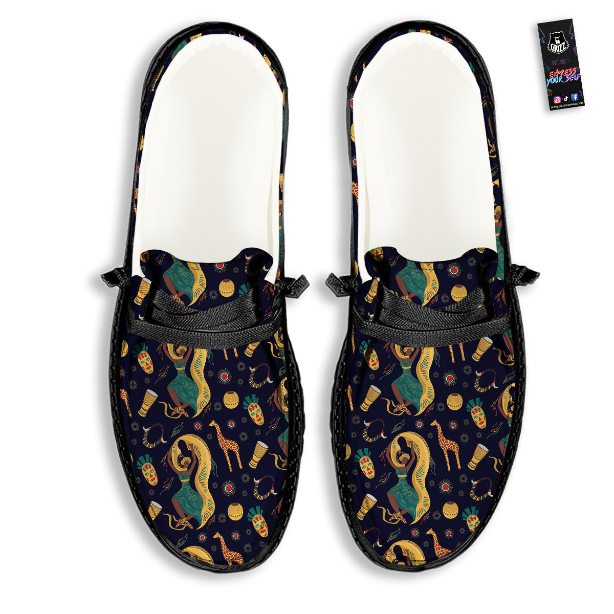 Giraffe Aztec Print Pattern Black Loafers-grizzshop