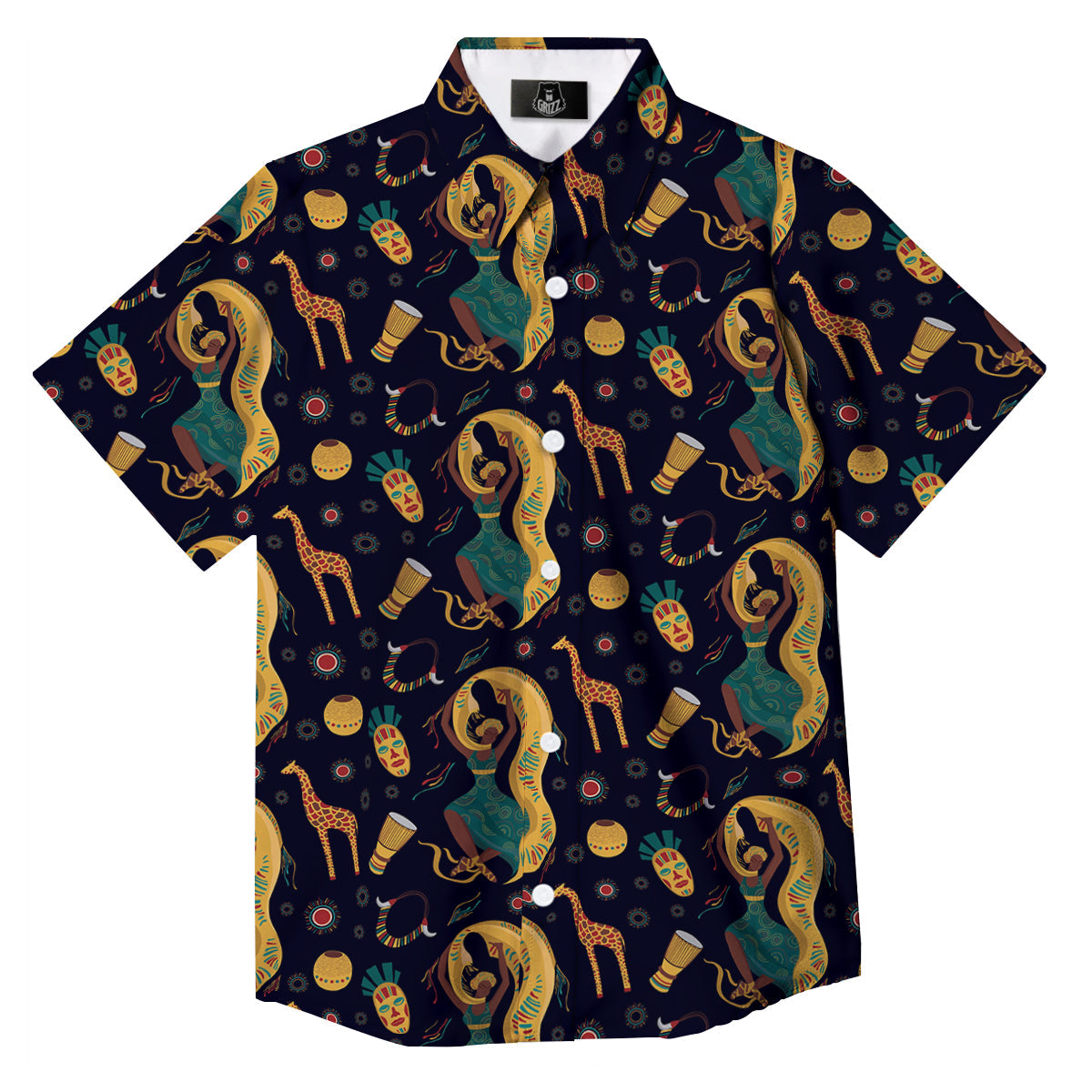 Giraffe Aztec Print Pattern Button Up Shirt-grizzshop
