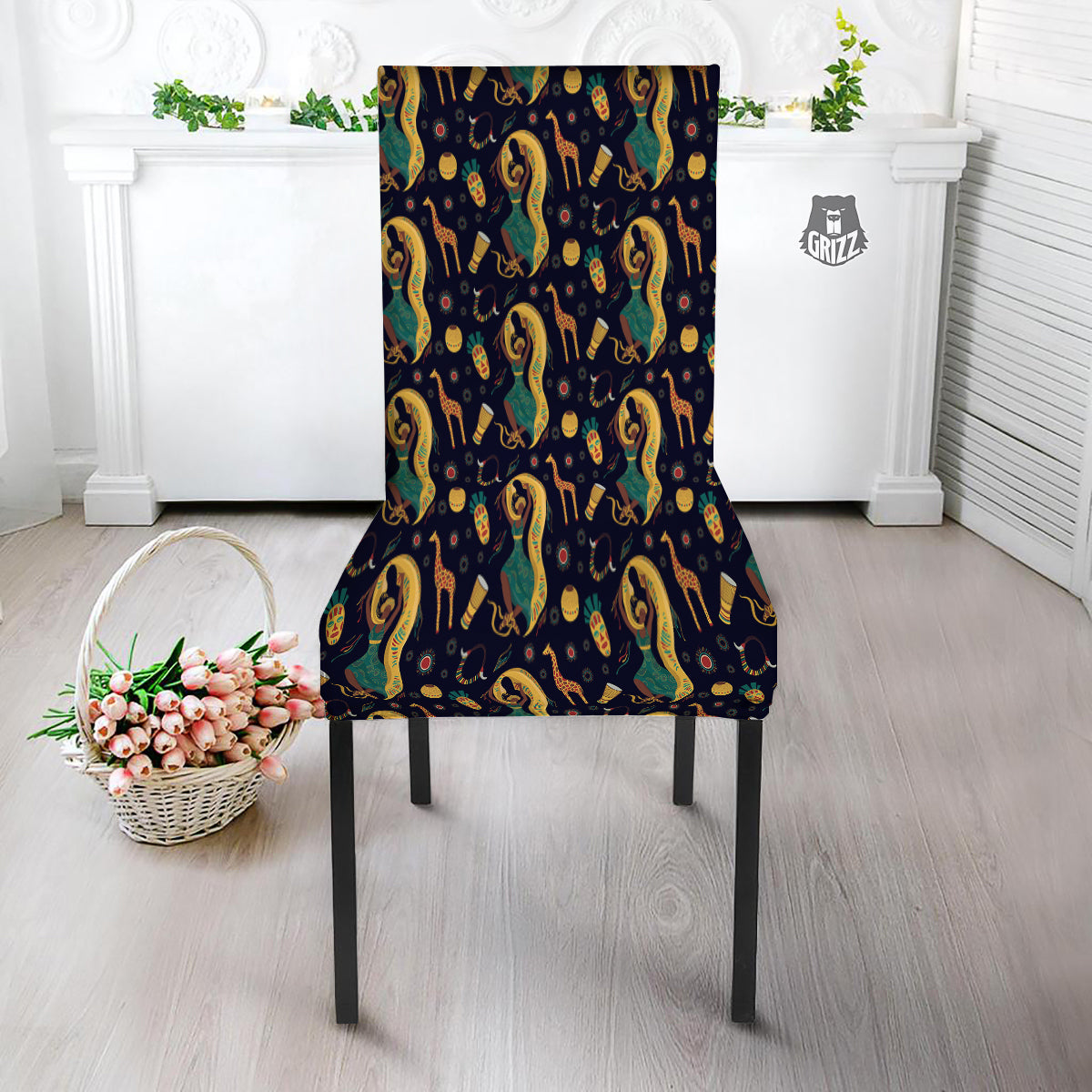 Giraffe Aztec Print Pattern Dining Chair Slipcover-grizzshop