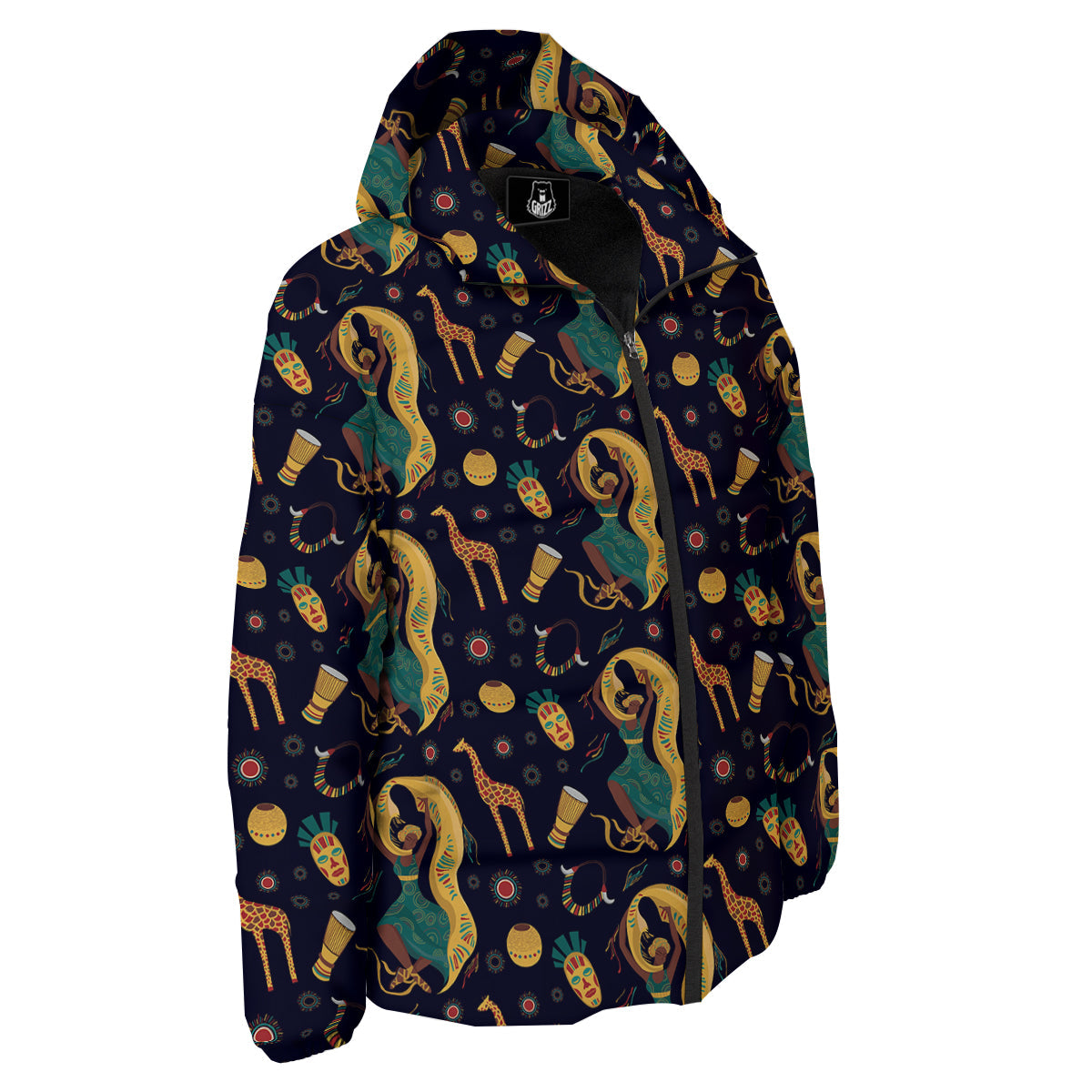 Giraffe Aztec Print Pattern Down Jacket-grizzshop