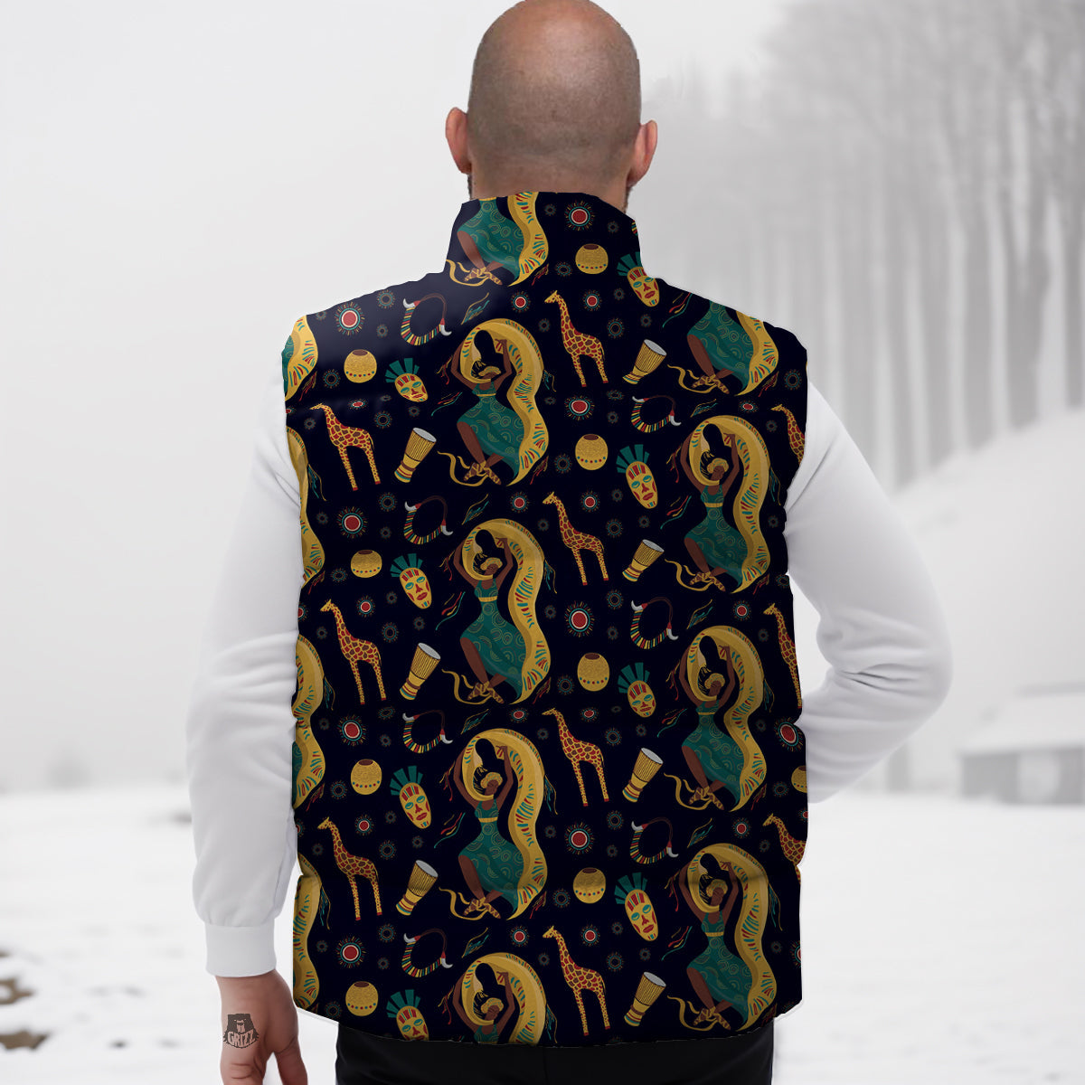 Giraffe Aztec Print Pattern Down Vest-grizzshop
