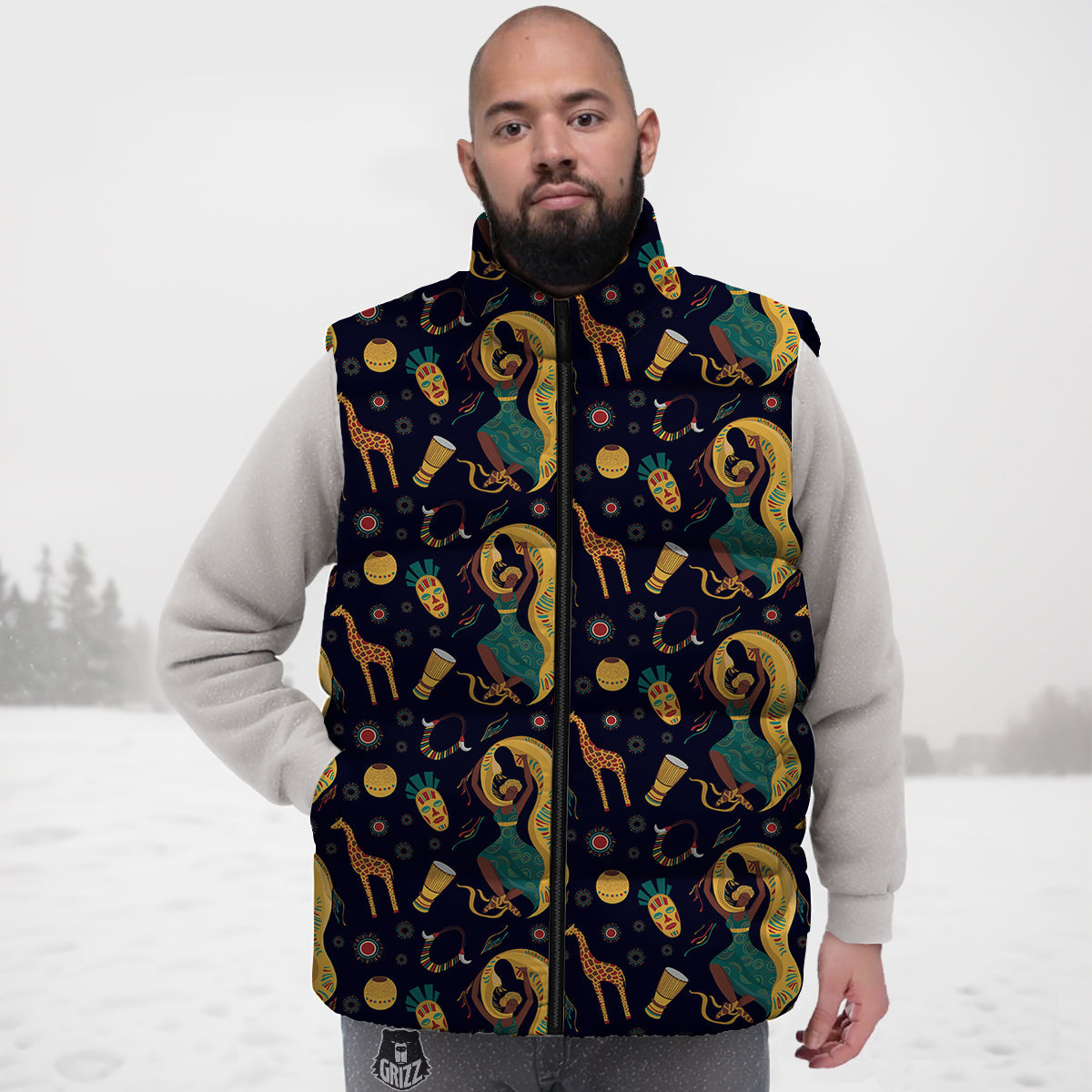 Giraffe Aztec Print Pattern Down Vest-grizzshop