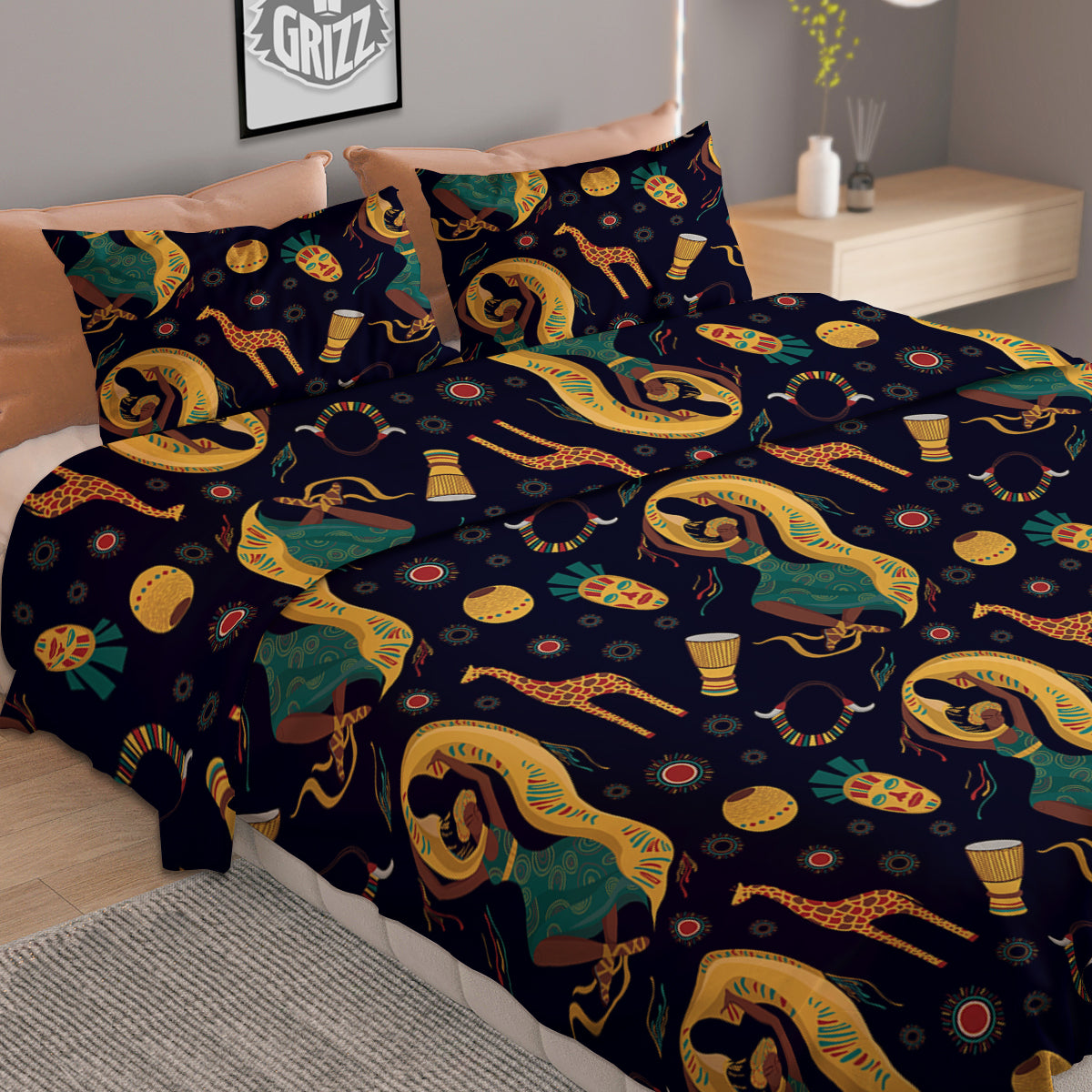 Giraffe Aztec Print Pattern Duvet Cover Bedding Set