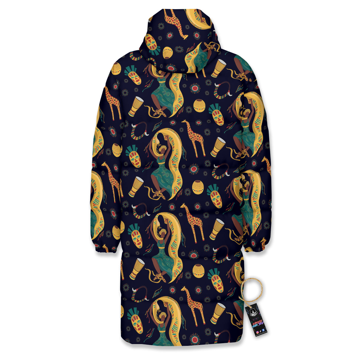 Giraffe Aztec Print Pattern Long Down Jacket-grizzshop