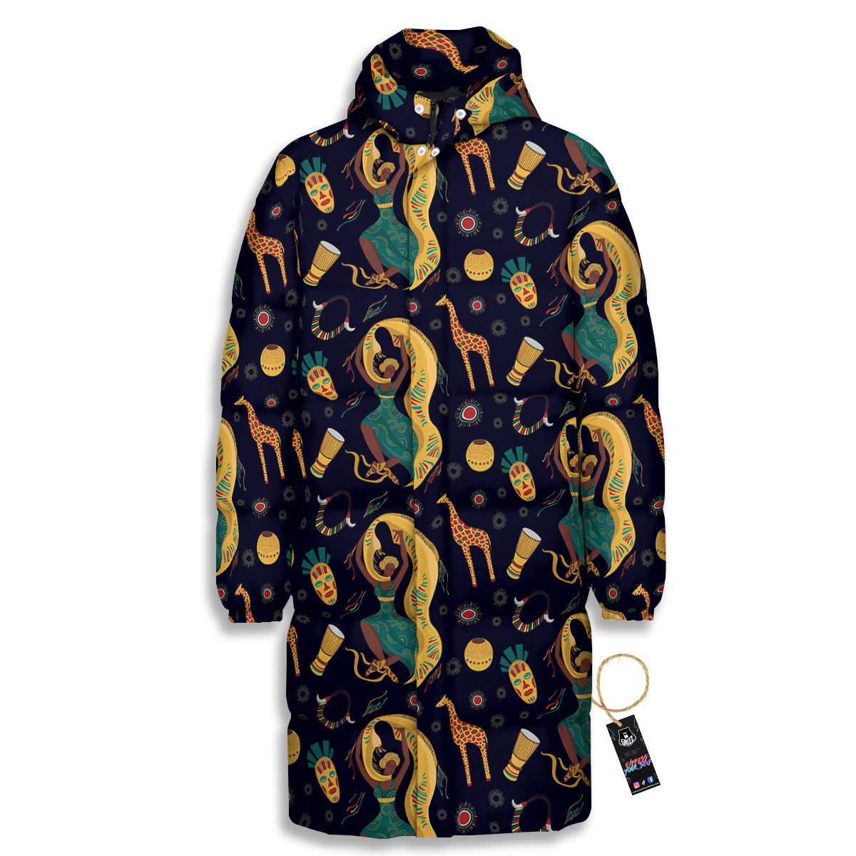Giraffe Aztec Print Pattern Long Down Jacket-grizzshop