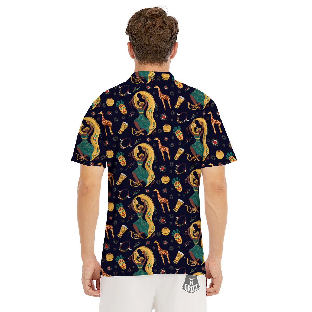 Giraffe Aztec Print Pattern Men's Golf Shirts-grizzshop