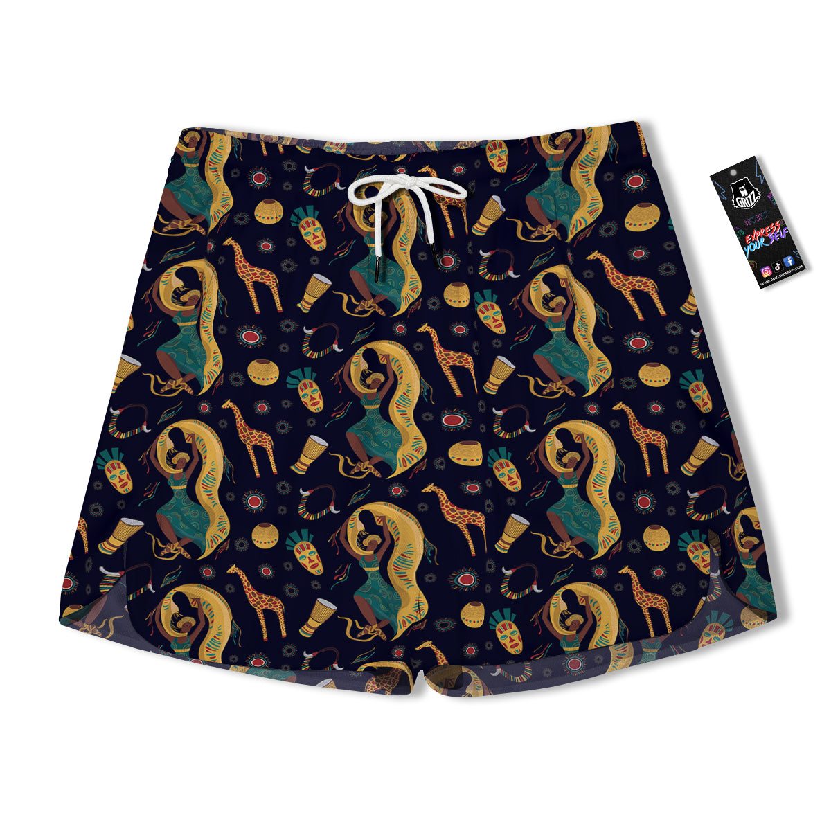 Giraffe Aztec Print Pattern Men's Running Shorts-grizzshop