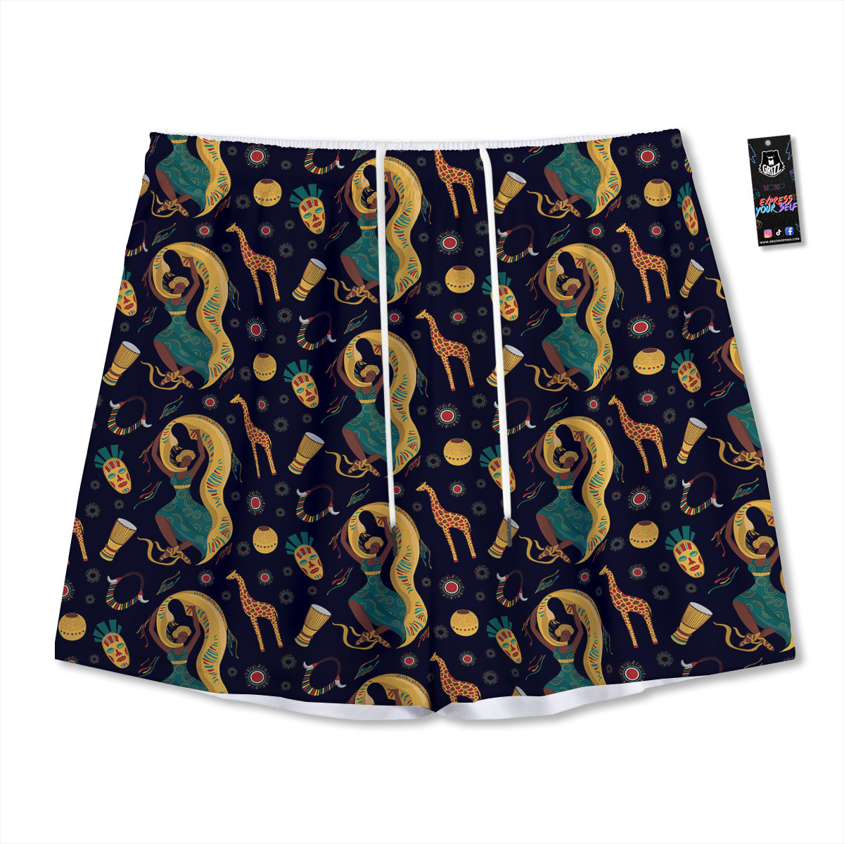 Giraffe Aztec Print Pattern Mesh Shorts-grizzshop