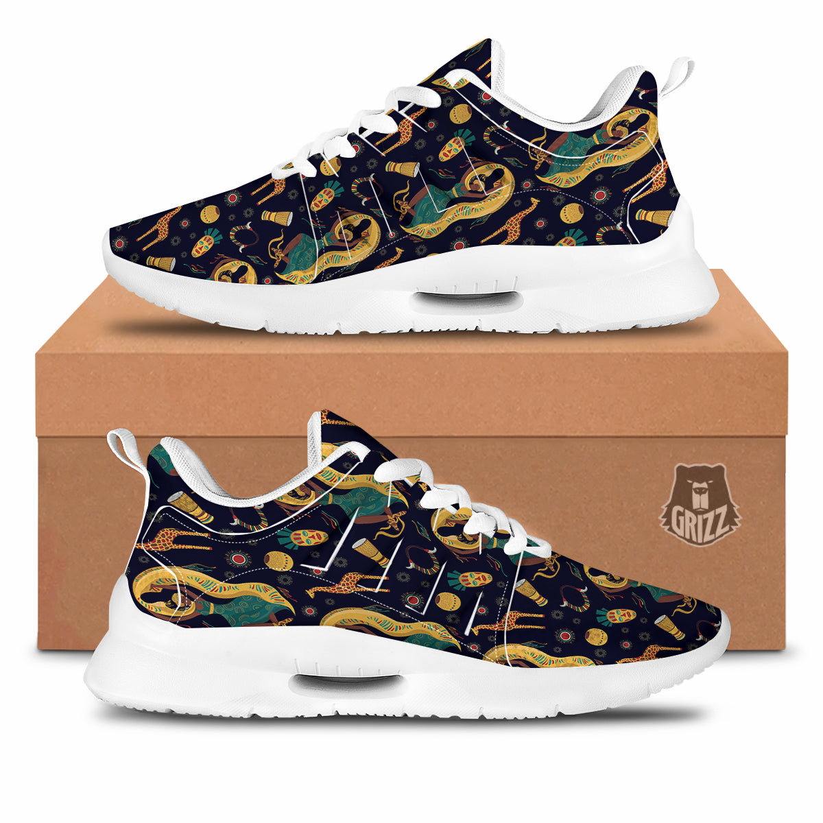Giraffe Aztec Print Pattern Tennis Shoes-grizzshop