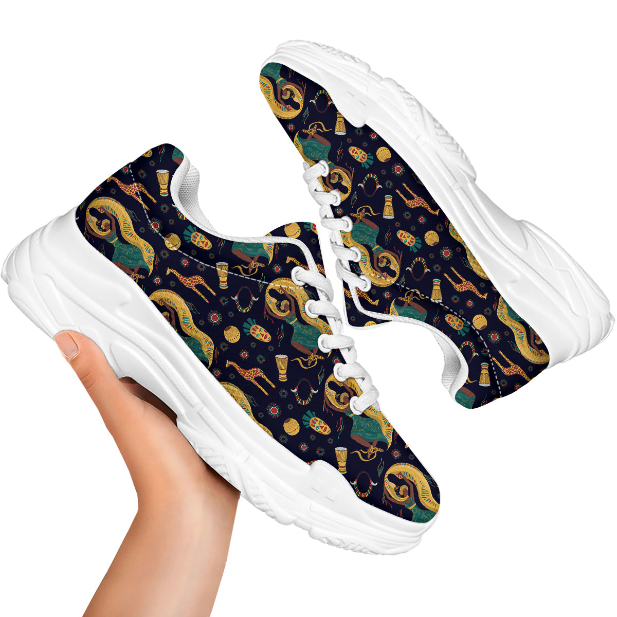 Giraffe Aztec Print Pattern White Chunky Shoes-grizzshop