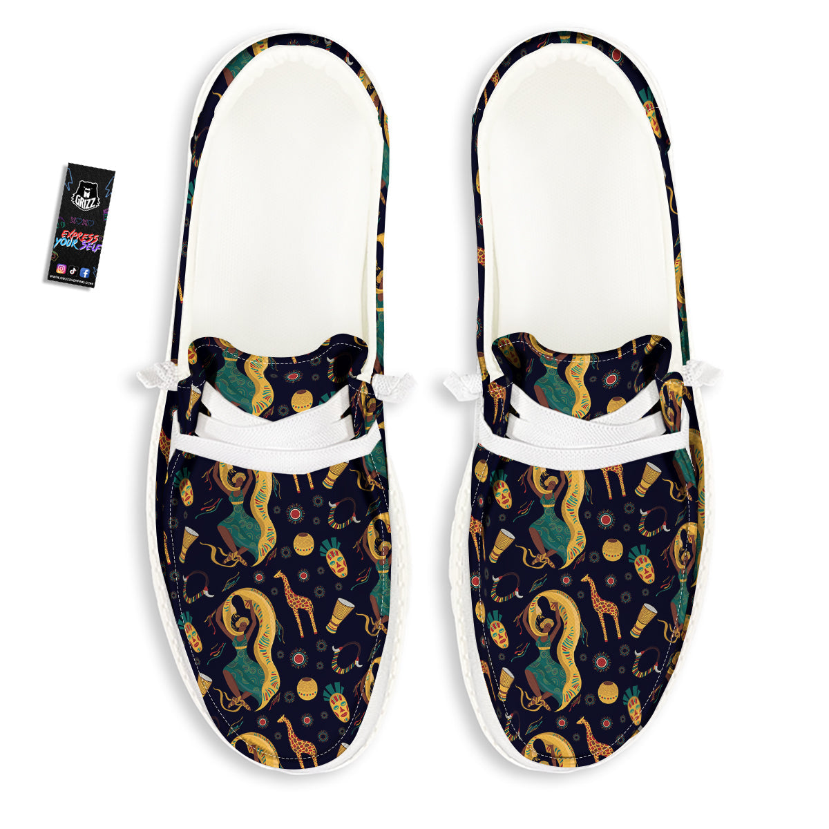 Giraffe Aztec Print Pattern White Loafers-grizzshop