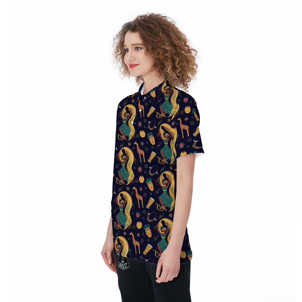 Giraffe Aztec Print Pattern Women's Golf Shirts-grizzshop