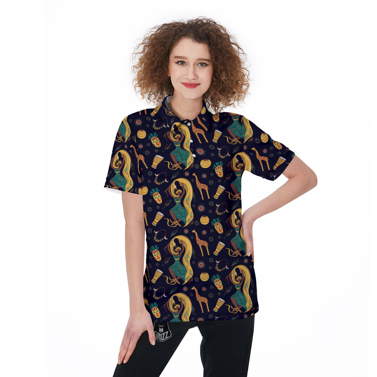 Giraffe Aztec Print Pattern Women's Golf Shirts-grizzshop