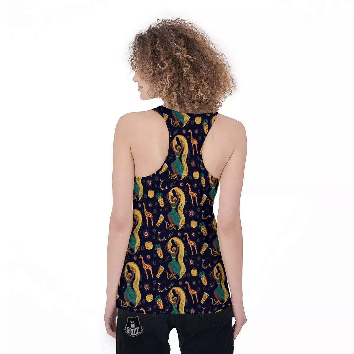 Giraffe Aztec Print Pattern Women's Racerback Tank Top-grizzshop
